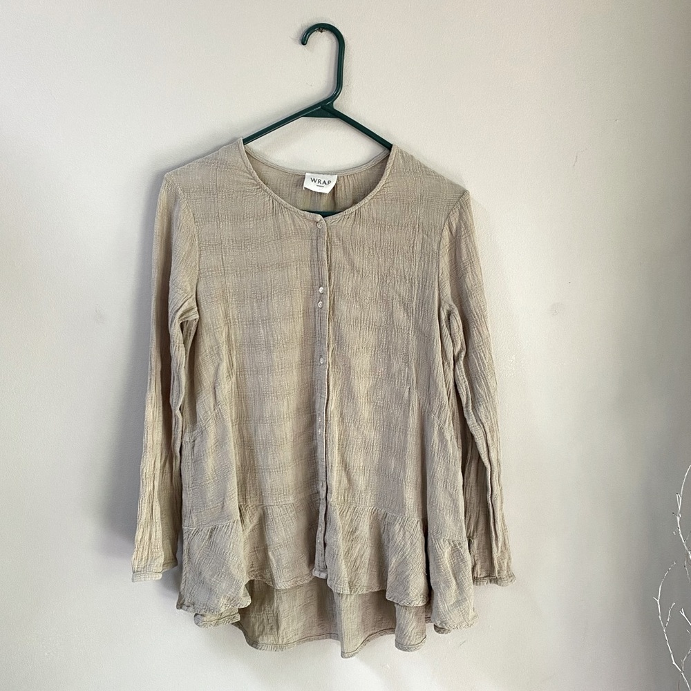 Wrap London Beige Linen Cotton Textured Fabric Blend Size 4